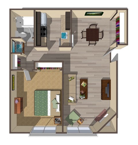 Floor plan for 1 bed, 1 bath, 750 sqft